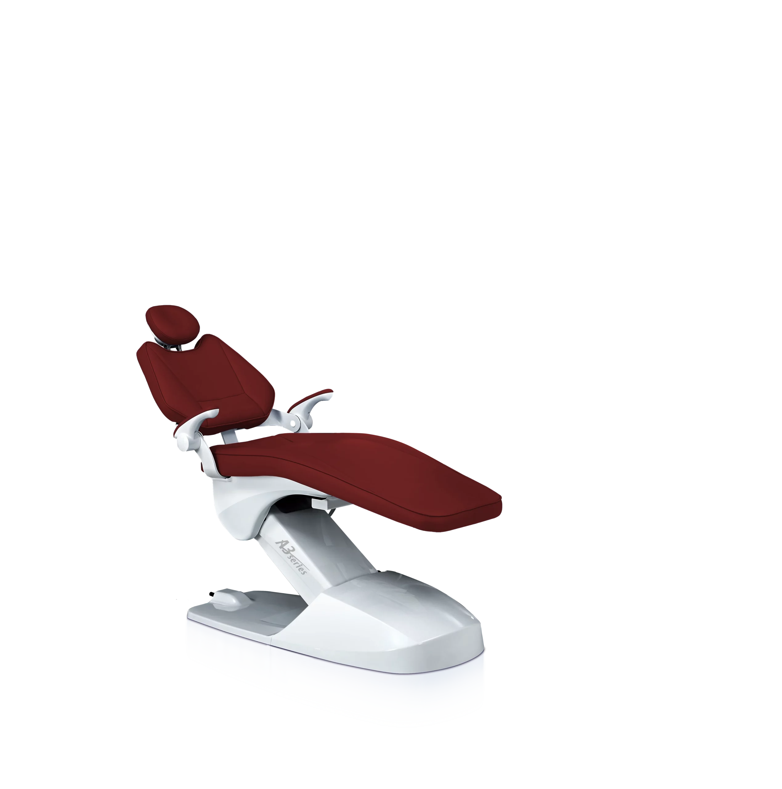 Smart Model A3S dental chair with maroon seat and white base, medical-grade equipment