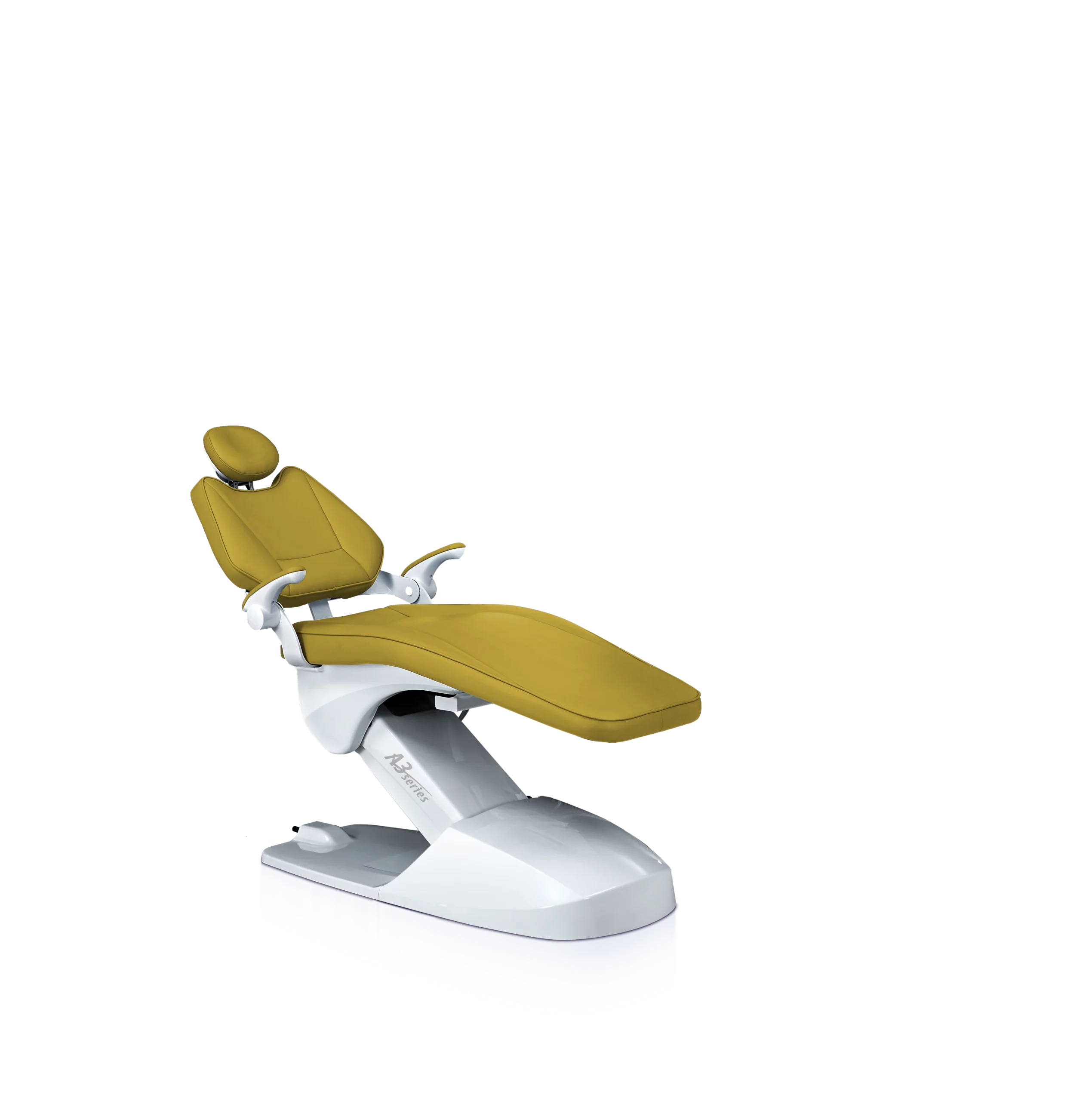 Smart Model A3S Dental Chair with mustard-colored seat and white base, ergonomic design.