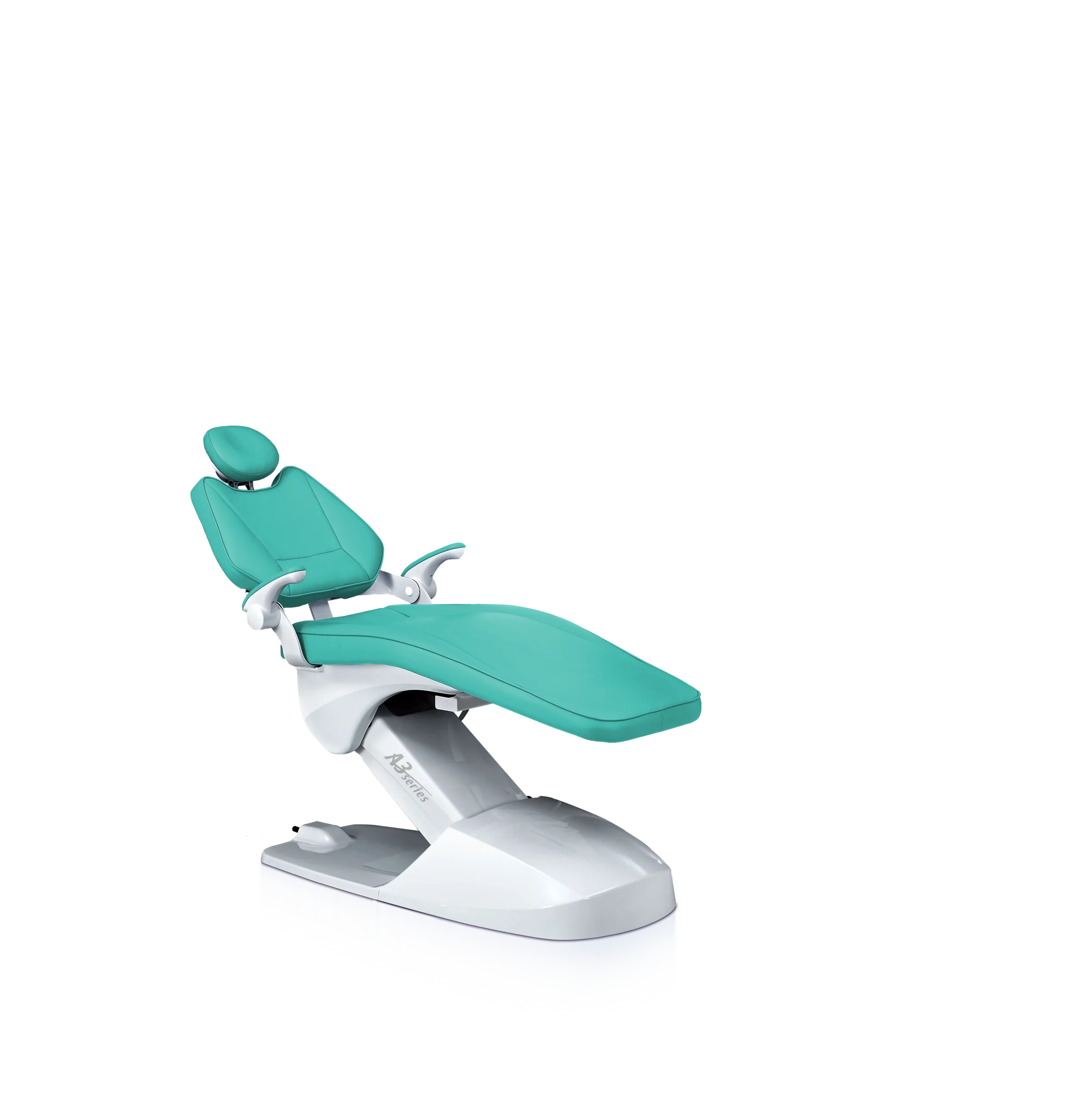 Smart Model A3S dental chair, teal seat and white base, medical-grade, ergonomic design