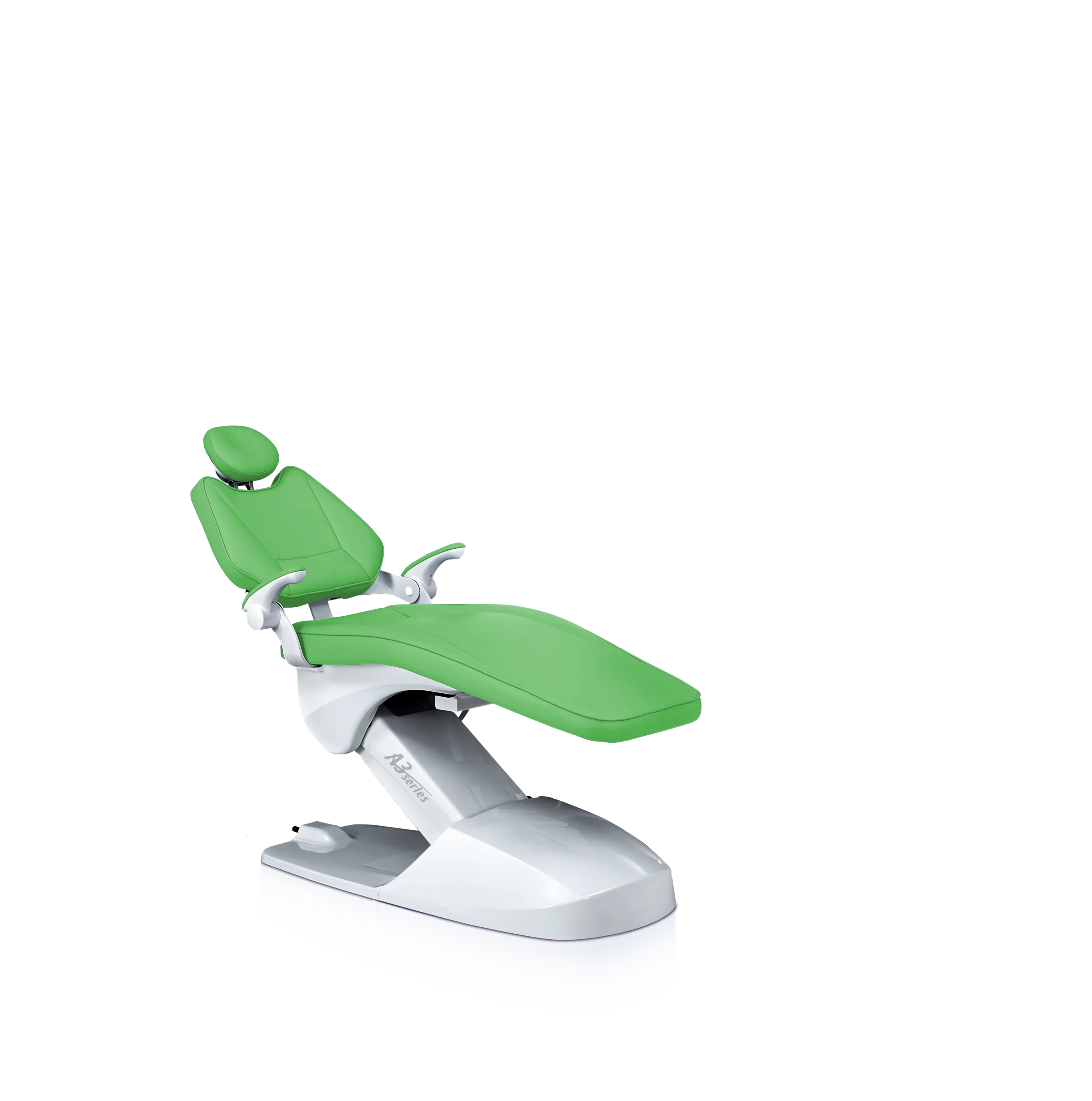 Smart Model A3S dental chair with green seat and white base, medical-grade equipment