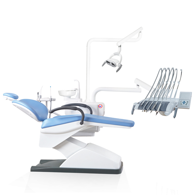 Classic Model N1 dental chair, white and blue ergonomic design, medical-grade dental equipment
