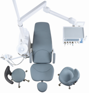 Infographic showing 5 key factors to consider when purchasing a dental chair, with illustrated decision points for dental practitioners