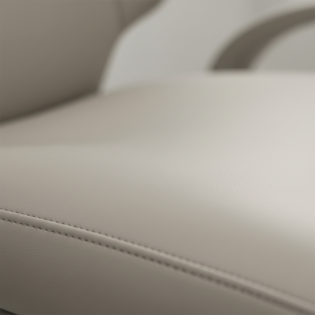 一张牙科椅上医疗级无缝内饰的特写照片,突出了其光滑、易清洁的质地。