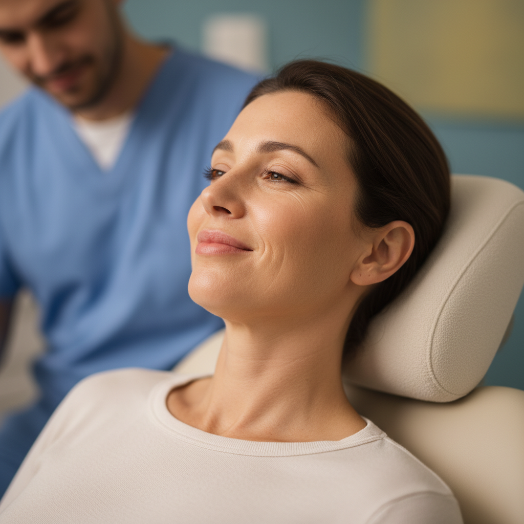 患者在就诊前在舒适、现代化的牙科椅上休息。