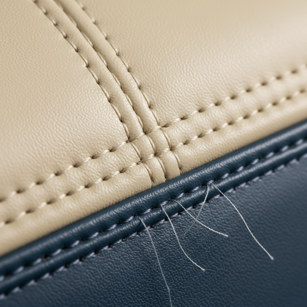 牙科椅上双线缝合的细节特写镜头,凸显其强度和耐用性。