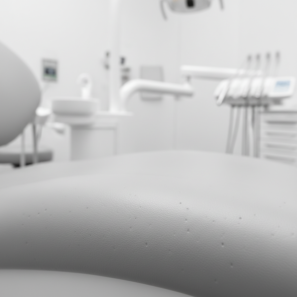 现代牙科椅上耐用且易于清洁的内饰特写。