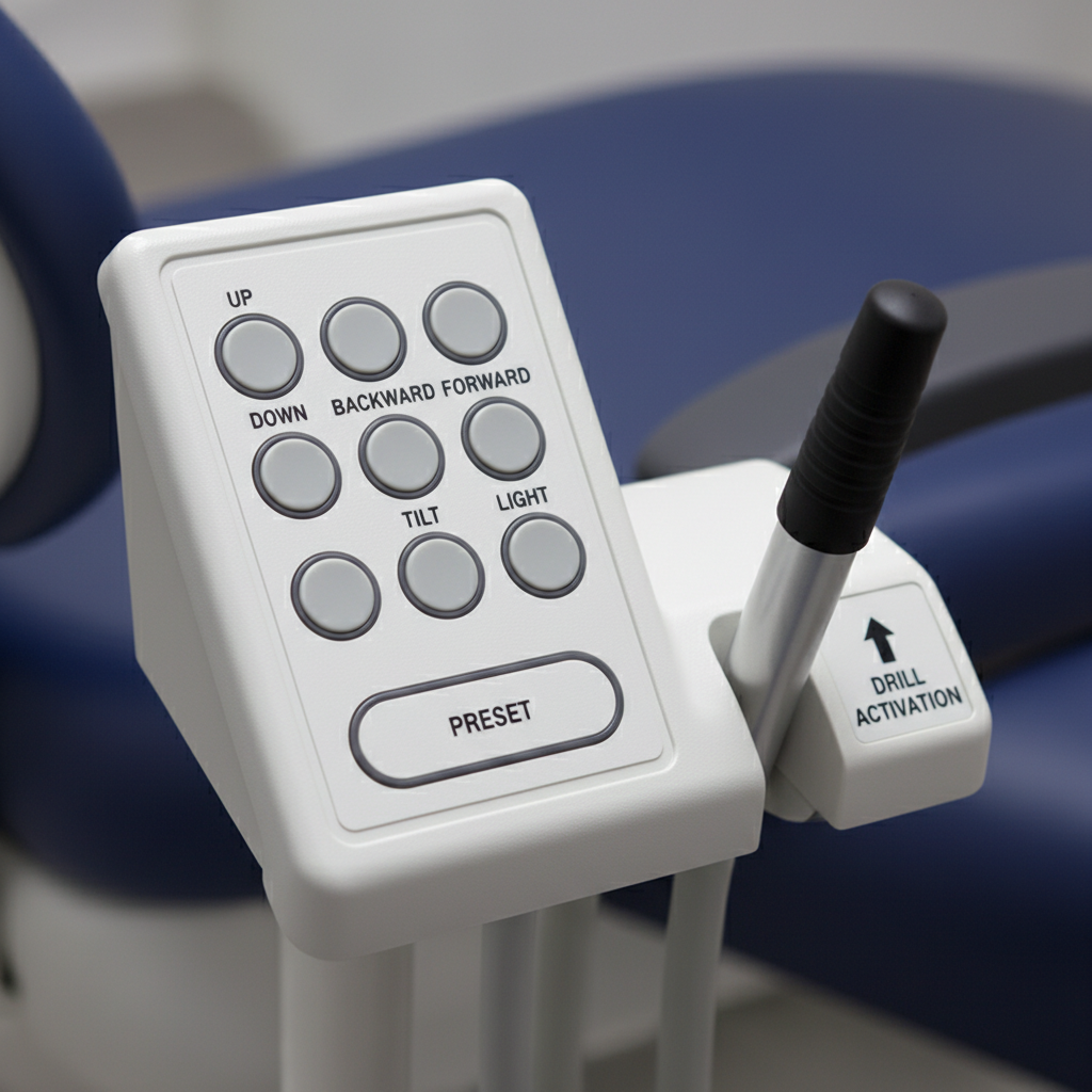牙科治疗椅控制面板特写,按钮和控制杆简单明了。