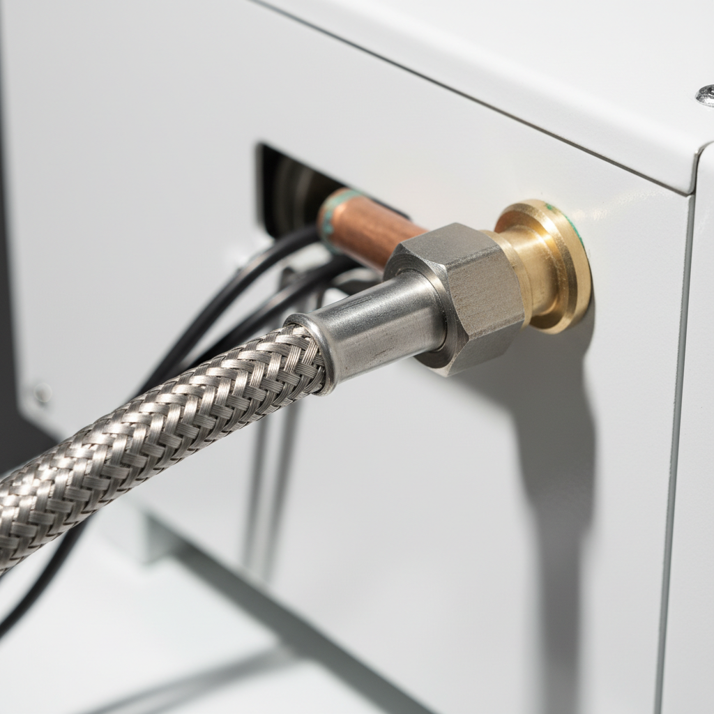 连接压缩机空气出口的柔性编织钢接头。