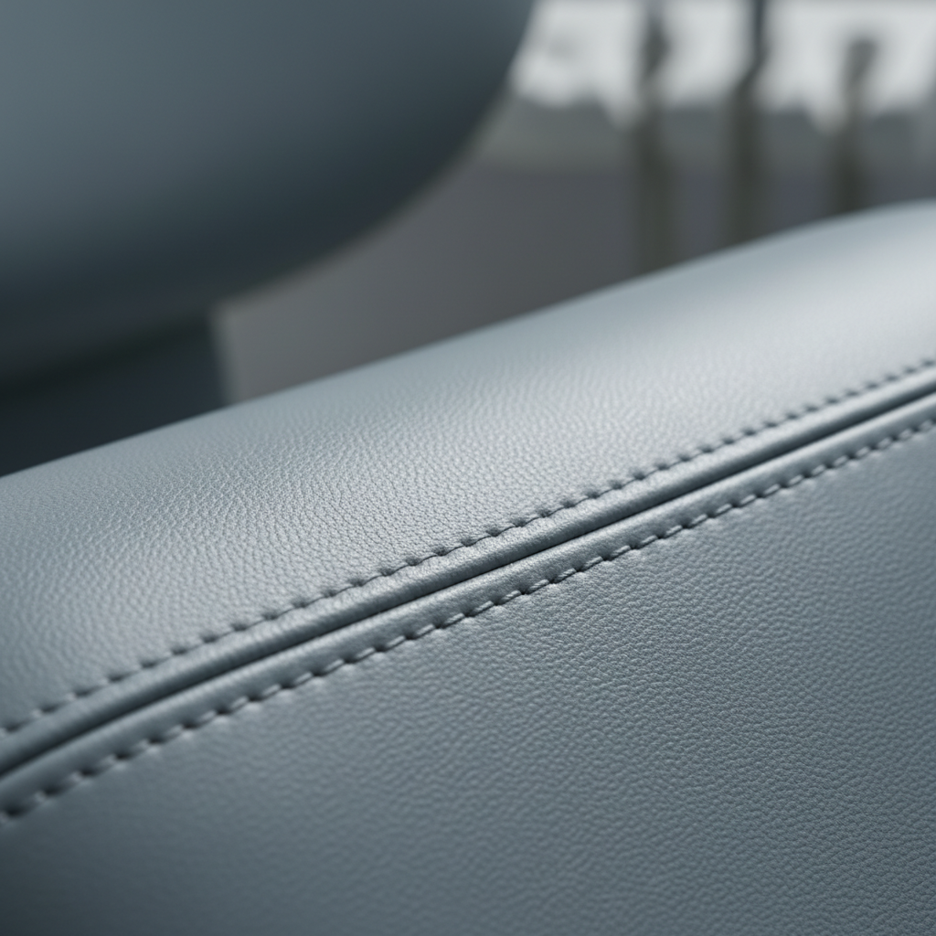 牙科椅上耐用的医用乙烯基内饰特写。